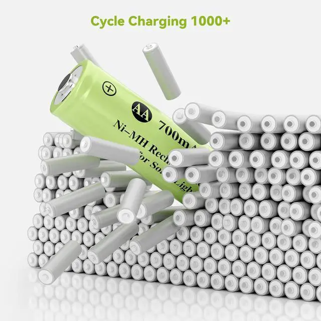 Alt view image 4 of 7 - 16 Pack Rechargeable AA Solar Batteries Ni-Mh 1.2v 700mAh Pre-Charged Double A Battery for Outdoor Solar Garden Landscape Lights