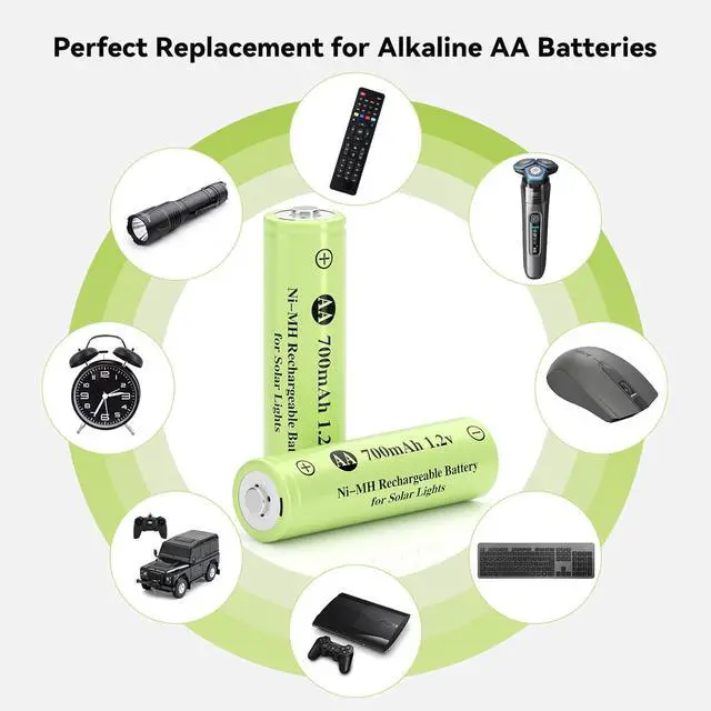 Alt view image 3 of 7 - 16 Pack Rechargeable AA Solar Batteries Ni-Mh 1.2v 700mAh Pre-Charged Double A Battery for Outdoor Solar Garden Landscape Lights