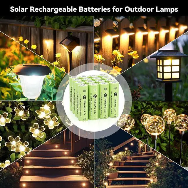 Alt view image 2 of 7 - 16 Pack Rechargeable AA Solar Batteries Ni-Mh 1.2v 700mAh Pre-Charged Double A Battery for Outdoor Solar Garden Landscape Lights