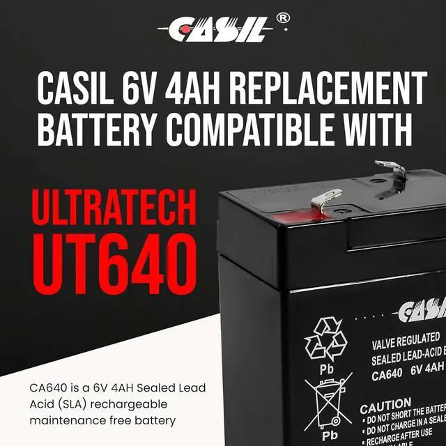 Alt view image 2 of 6 - Casil CA640 6V 4Ah Battery  Replacement for Lithonia ELB06042 Emergency Light Battery, ELB 06042  Compatible with Lithonia Exit Signs & Commercial Emergency Lighting Fixtures