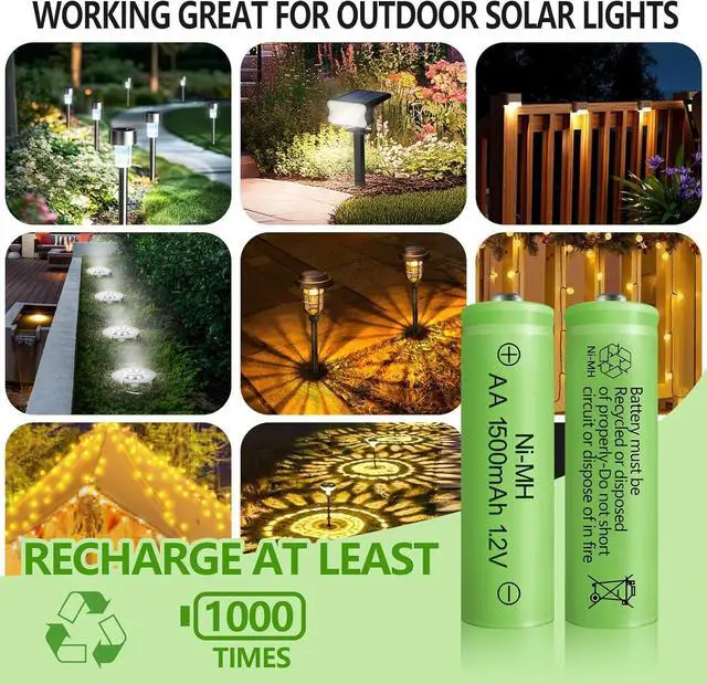 Alt view image 3 of 7 - Rechargeable AA Batteries NIMH 1.2V 1500mAh Double A Battery AA Solar Battery for Solar Light Lantern Household Devices, 16 Pack