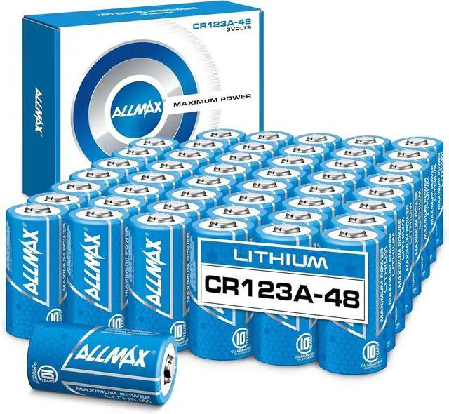 Main image of Allmax CR123A Maximum Power Lithium Batteries (48 Count)  Longest Lasting, Leakproof, 10-Year Shelf Life, Ultimate Performance, Perfect for Wireless Security Systems (3V)