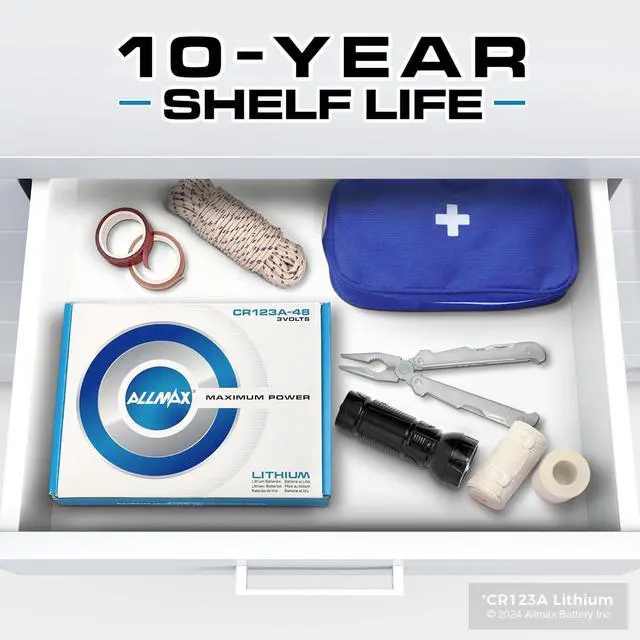 Alt view image 5 of 6 - Allmax CR123A Maximum Power Lithium Batteries (48 Count)  Longest Lasting, Leakproof, 10-Year Shelf Life, Ultimate Performance, Perfect for Wireless Security Systems (3V)
