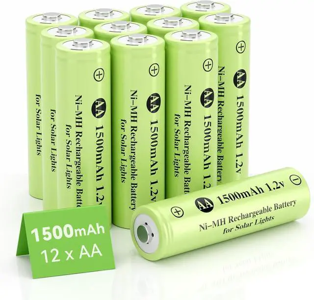 Main image of 12 Packs AA Rechargeable Batteries,Double A 1500mAh 1.2V Ni-MH Solar Battery for Solar Garden Lights,Path Lights,Remotes Toys,Home Device.