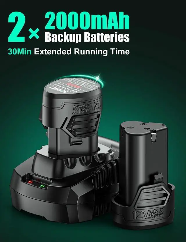 Alt view image 2 of 6 - KIMO 2 Pack of 12V 2.0Ah Lithium-Ion Battery for KIMO 12V Ratchet Wrench, Brad Nailer, Drill Driver, Compatible with KIMO 12 Volt Power Tools