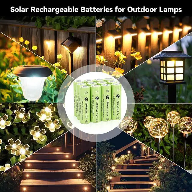 Alt view image 7 of 7 - 12 Packs AA Rechargeable Batteries,Double A 1500mAh 1.2V Ni-MH Solar Battery for Solar Garden Lights,Path Lights,Remotes Toys,Home Device.