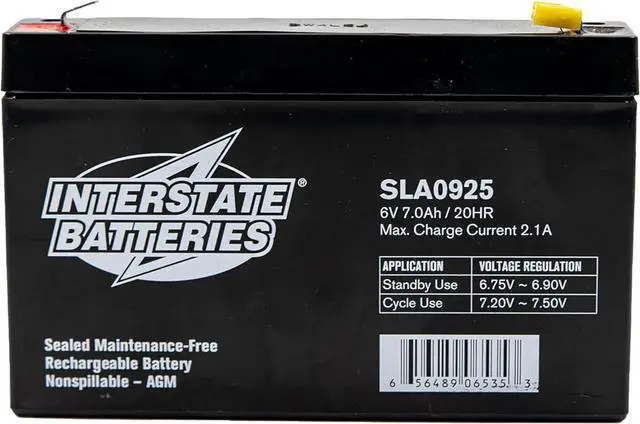 Main image of Interstate Batteries 6V 7Ah Battery (F1 Terminal) SLA AGM VRLA Rechargeable Replacement for Electric Fences, UPS Backup Systems, Solar, Medical Devices (SLA0925)