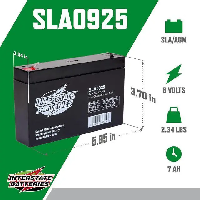 Alt view image 2 of 5 - Interstate Batteries 6V 7Ah Battery (F1 Terminal) SLA AGM VRLA Rechargeable Replacement for Electric Fences, UPS Backup Systems, Solar, Medical Devices (SLA0925)