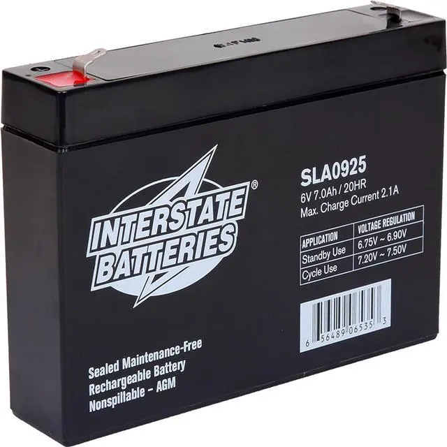 Alt view image 4 of 5 - Interstate Batteries 6V 7Ah Battery (F1 Terminal) SLA AGM VRLA Rechargeable Replacement for Electric Fences, UPS Backup Systems, Solar, Medical Devices (SLA0925)