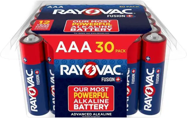 Main image of Rayovac Fusion AAA Batteries, Premium Alkaline Triple A Batteries (30 Battery Count) Red, Silver