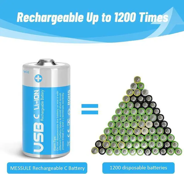 Alt view image 4 of 7 - Rechargeable Lithium C Batteries with 4 in 1 USB-C Charge Cable,4 Pack C Cell Li-ion Battries,LR14 1.5V C Size Cell Battery Replacement 4100mWh for Floodlight Toys(4 Pcs)