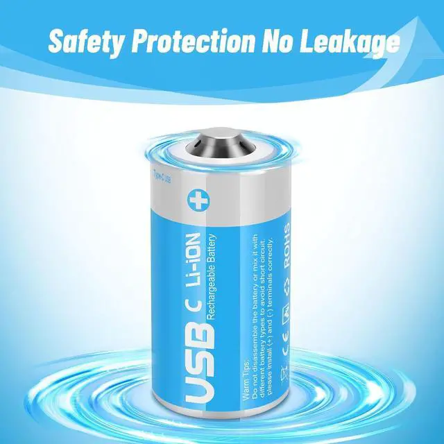 Alt view image 6 of 7 - Rechargeable Lithium C Batteries with 4 in 1 USB-C Charge Cable,4 Pack C Cell Li-ion Battries,LR14 1.5V C Size Cell Battery Replacement 4100mWh for Floodlight Toys(4 Pcs)