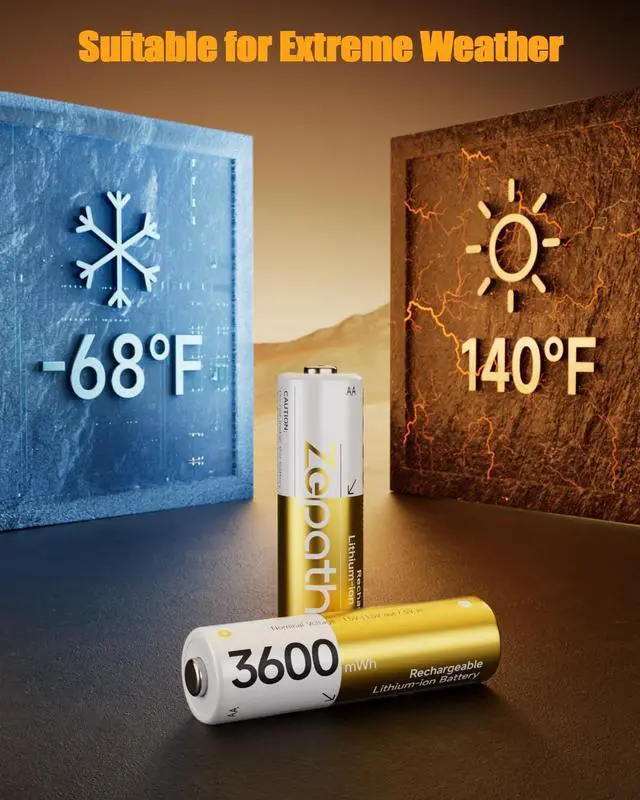 Alt view image 7 of 7 - Rechargeable AA Batteries Lithium 8 Pack,1.5V 3600mWh Lithium Battery AA,Constant Output Double a Li-ion Batteries up to 2000+ Cycles