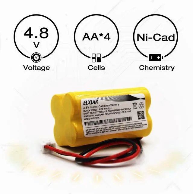 Alt view image 5 of 6 - (3-Pack) 4.8V 800mAh Ni-CD Battery Replacement for Emergi-Lite BL93NC487, Exit Light Co BAA-48R, Interstate NIC0186, Dantona Custom-43, OSI OSA-126, Lithonia ELB-CS06 Emergency Exit Lights