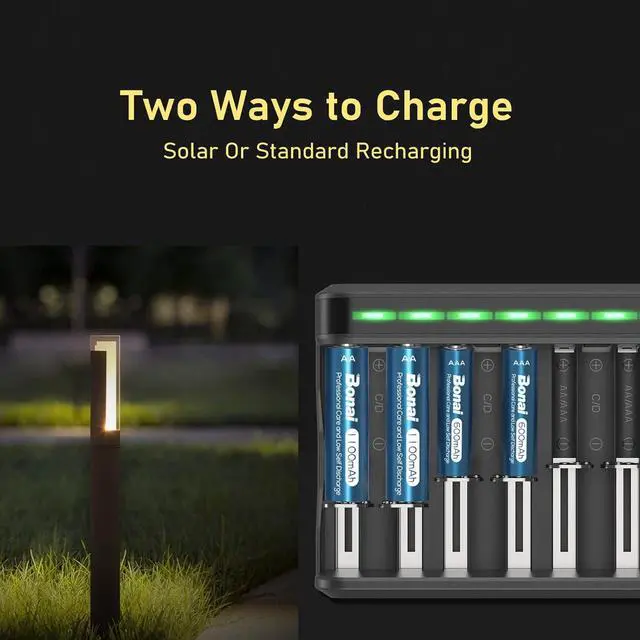 Alt view image 3 of 7 - BONAI AA Rechargeable Batteries, High Capacity 1100mAh NiMH Battery for Outdoor Solar Lights 1.2V Pre Charged Double-A Batteries (AA 20 Pack)
