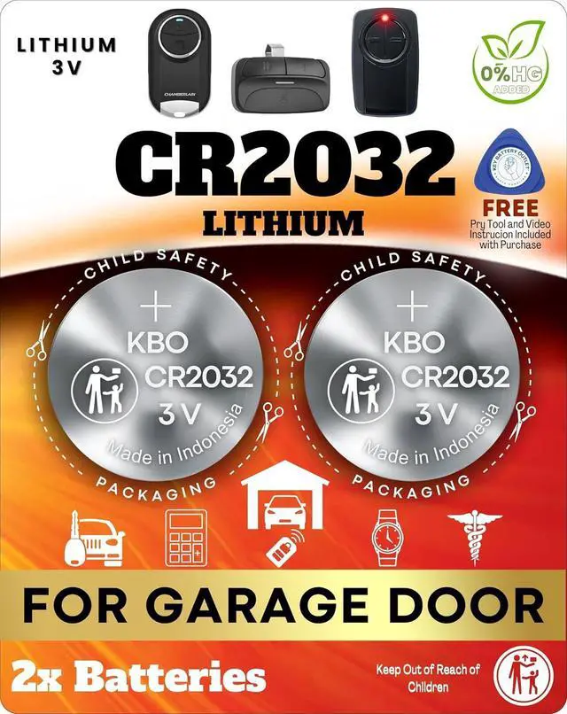 Main image of Garage Door Opener Battery - 2 Pack CR2032 Button Lithium 3V | Replacement Power for Major Remotes, Keypads, Sensors