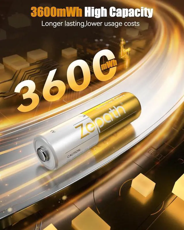 Alt view image 2 of 7 - Rechargeable AA Batteries Lithium 8 Pack,1.5V 3600mWh Lithium Battery AA,Constant Output Double a Li-ion Batteries up to 2000+ Cycles