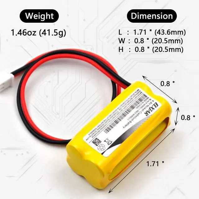 Alt view image 2 of 6 - (3-Pack) 4.8V 800mAh Ni-CD Battery Replacement for Emergi-Lite BL93NC487, Exit Light Co BAA-48R, Interstate NIC0186, Dantona Custom-43, OSI OSA-126, Lithonia ELB-CS06 Emergency Exit Lights