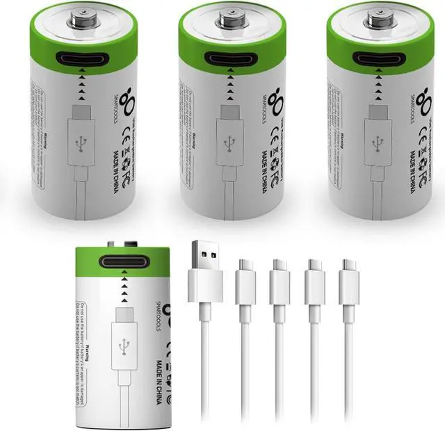 Main image of 4 Pack CR2 Battery,Rechargeable CR2 3V-3.7v Lithium Batteries, 4 in 1 USB Type C Rechargeable Lithium CR2 CR15H270 15270 Batteries, 300mAh,1.5Hours Fast Charge(NOT C Battery)