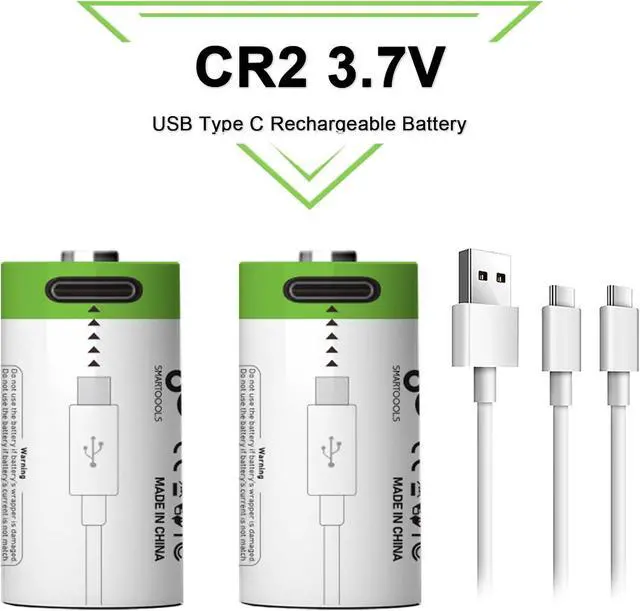 Alt view image 3 of 7 - 4 Pack CR2 Battery,Rechargeable CR2 3V-3.7v Lithium Batteries, 4 in 1 USB Type C Rechargeable Lithium CR2 CR15H270 15270 Batteries, 300mAh,1.5Hours Fast Charge(NOT C Battery)