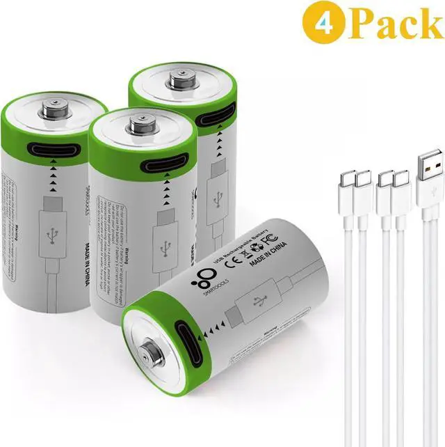 Alt view image 2 of 7 - 4 Pack CR2 Battery,Rechargeable CR2 3V-3.7v Lithium Batteries, 4 in 1 USB Type C Rechargeable Lithium CR2 CR15H270 15270 Batteries, 300mAh,1.5Hours Fast Charge(NOT C Battery)
