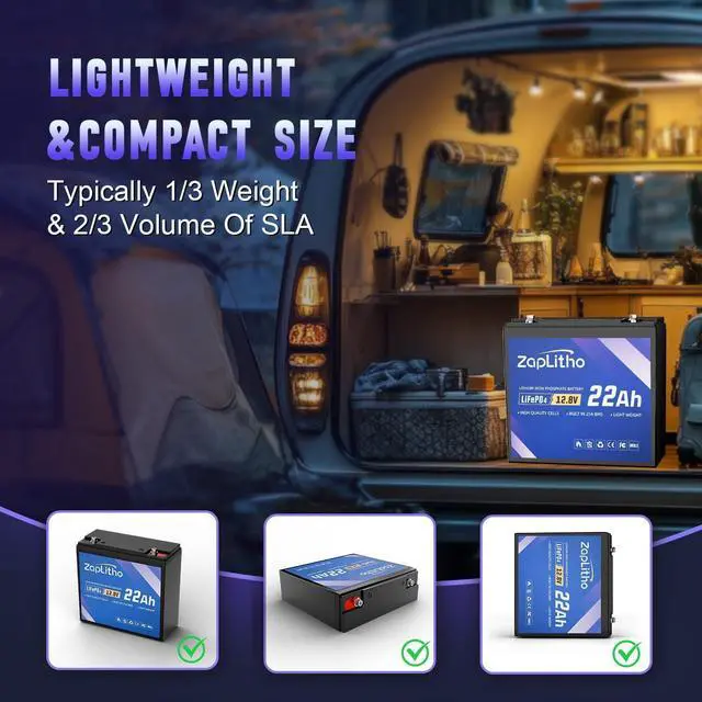 Alt view image 2 of 7 - 12V 22Ah LiFePO4 Lithium Battery with 25A BMS, LiFePO4 Deep Cycle Grade A Cells, Lightweight Lithium Iron Phosphate Battery for Fish Finder, Ham Radio, Camp, Scooter, Power Wheels, Solar