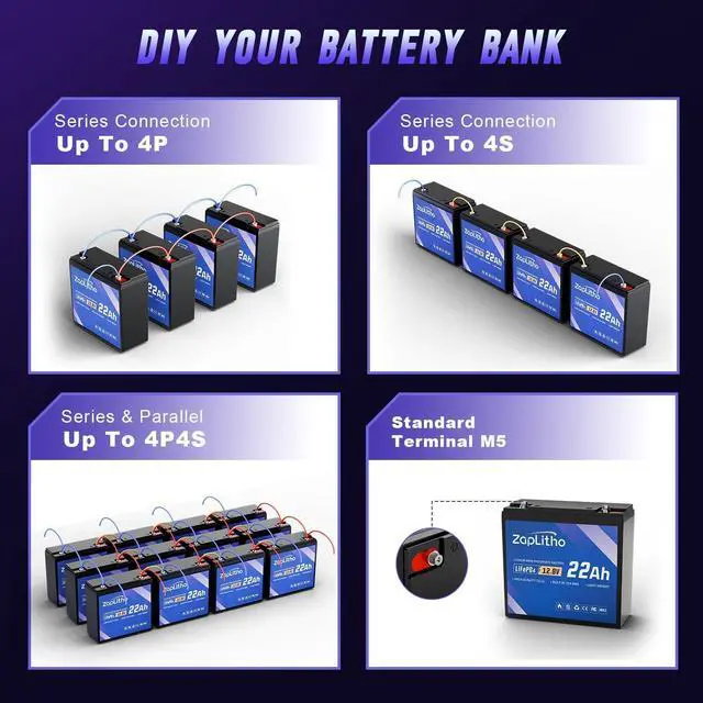 Alt view image 6 of 7 - 12V 22Ah LiFePO4 Lithium Battery with 25A BMS, LiFePO4 Deep Cycle Grade A Cells, Lightweight Lithium Iron Phosphate Battery for Fish Finder, Ham Radio, Camp, Scooter, Power Wheels, Solar