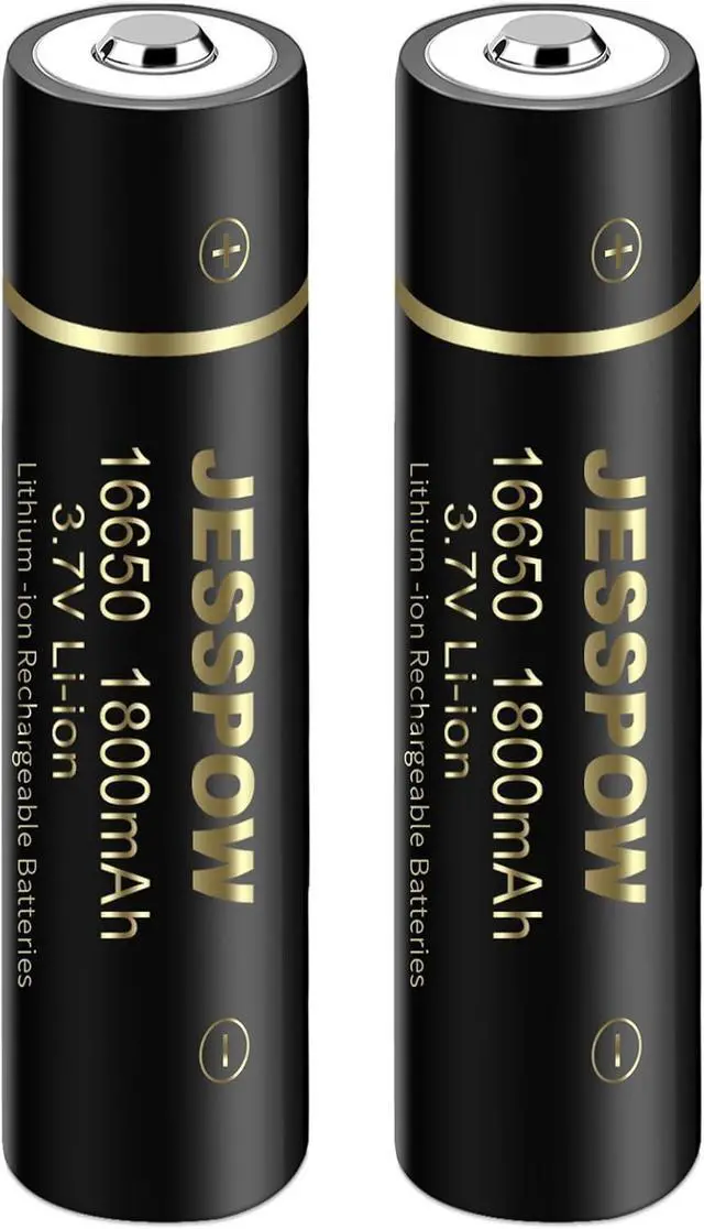 Main image of JESSPOW 16650 Rechargeable Battery, 16650 Battery 1800mAh 3.7V Li-ion Rechargeable Battery with Button Top for Flashlights Torches - 2 Pack