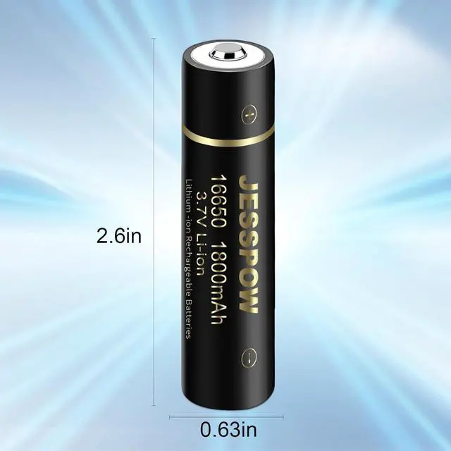 Alt view image 2 of 7 - JESSPOW 16650 Rechargeable Battery, 16650 Battery 1800mAh 3.7V Li-ion Rechargeable Battery with Button Top for Flashlights Torches - 2 Pack