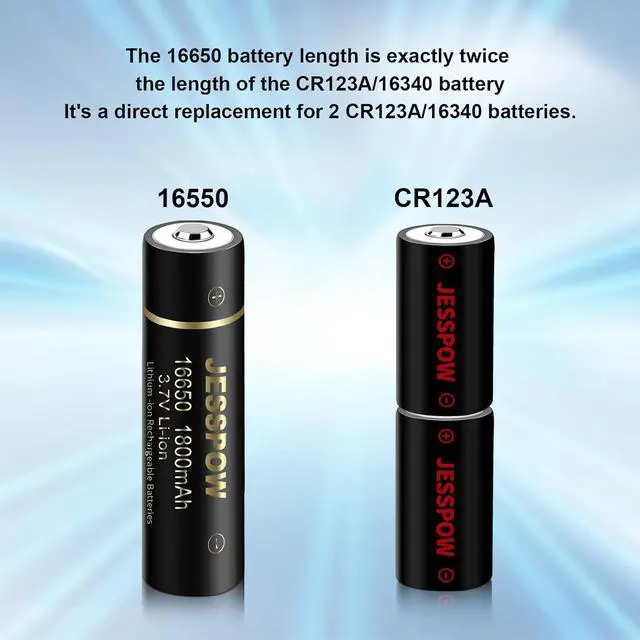 Alt view image 3 of 7 - JESSPOW 16650 Rechargeable Battery, 16650 Battery 1800mAh 3.7V Li-ion Rechargeable Battery with Button Top for Flashlights Torches - 2 Pack