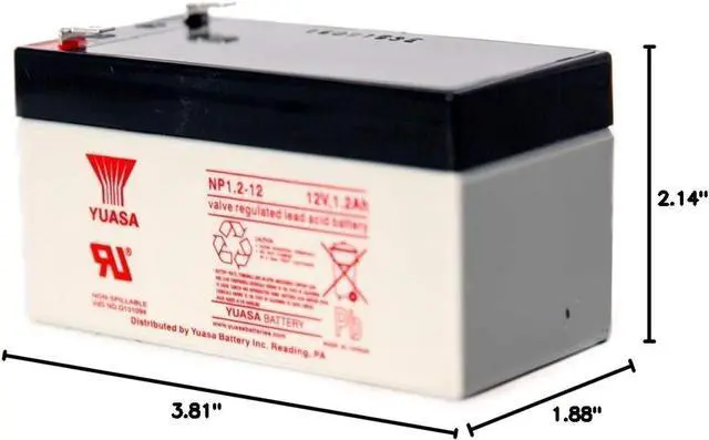 Alt view image 3 of 3 - Yuasa NP1.2-12 12V/1.2AH Sealed Lead Acid Battery with F1 Terminal