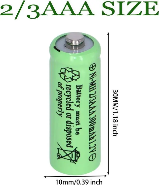 Alt view image 2 of 7 - 8 Packs Ni-MH 2/3AAA 1.2v 300 mah Rechargeable Batteries Button Top 3 A,2/3 AAA Battery for Solar Lights,Outdoor Solar Garden Art Light Battery(They are not AAA Size Batteries)