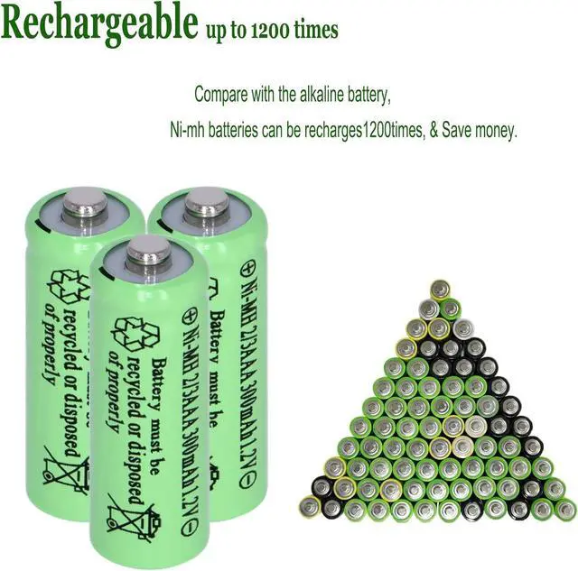 Alt view image 3 of 7 - 8 Packs Ni-MH 2/3AAA 1.2v 300 mah Rechargeable Batteries Button Top 3 A,2/3 AAA Battery for Solar Lights,Outdoor Solar Garden Art Light Battery(They are not AAA Size Batteries)
