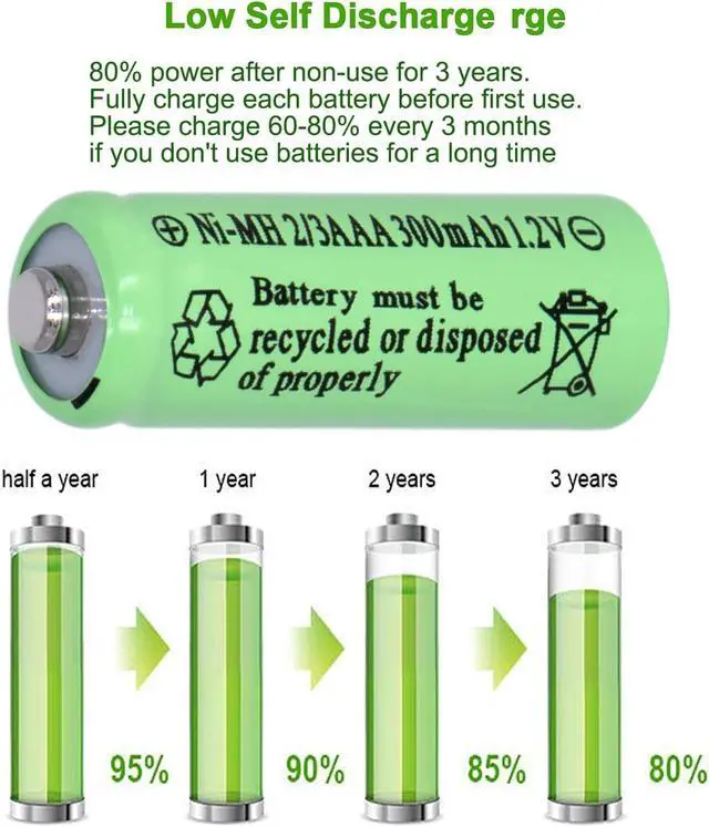 Alt view image 5 of 7 - 8 Packs Ni-MH 2/3AAA 1.2v 300 mah Rechargeable Batteries Button Top 3 A,2/3 AAA Battery for Solar Lights,Outdoor Solar Garden Art Light Battery(They are not AAA Size Batteries)