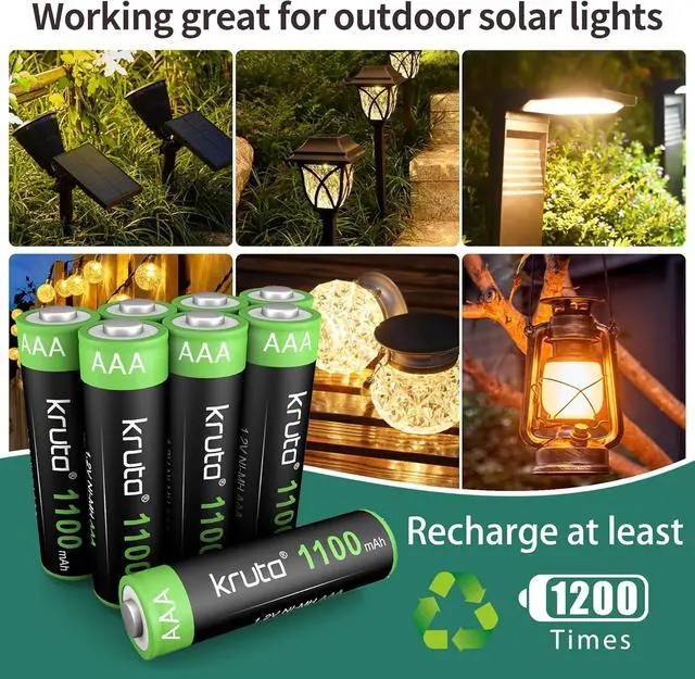 Alt view image 2 of 7 - Kruta Solar Lights Batteries AAA 1100mah High Capacity 1.2V Ni-MH Rechargeable AAA Solar Battery for Outdoor Solar Lights, Battery String Lights, TV Remotes, Wireless Mouses (AAA1100 Pack 12)