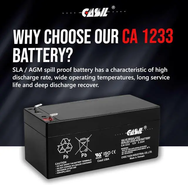 Alt view image 5 of 7 - Casil 12V 3.3Ah Rechargeable Sealed Lead Acid Replacement Battery for APC Back UPS ES 350