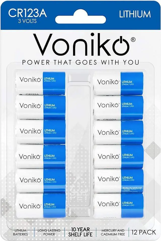 Main image of Voniko CR123A Lithium Batteries (12-Pack)  Photo Non-Rechargeable Lithium Battery 3 Volt 123 Battery Lithium 10 Years Shelf Life