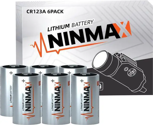 Main image of NINMAX® CR123A 3V Lithium Battery 6 Pack, No.1 1700mAh 3 Volt High Power 123A Lithium Batteries for High-Intensity Flashlights, Home Security Devices, and More