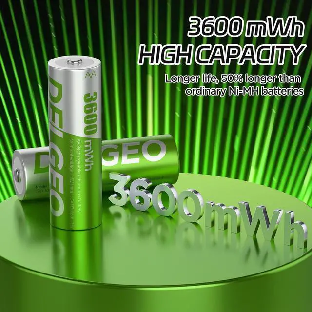 Alt view image 2 of 7 - Rechargeable AA Batteries Lithium 8 Pack with 2.5H Fast Charger, 1.5V 3600mWh High Capacity AA Lithium Batteries,Constant Output Li-ion Double a Battery with 2000 Cycle Times