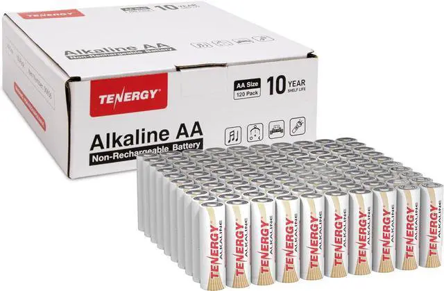 Main image of Tenergy 1.5V AA Alkaline Battery, High Performance AA Non-Rechargeable Batteries for Clocks, Remotes, Toys & Electronic Devices, Replacement AA Cell Batteries, 120 Pack