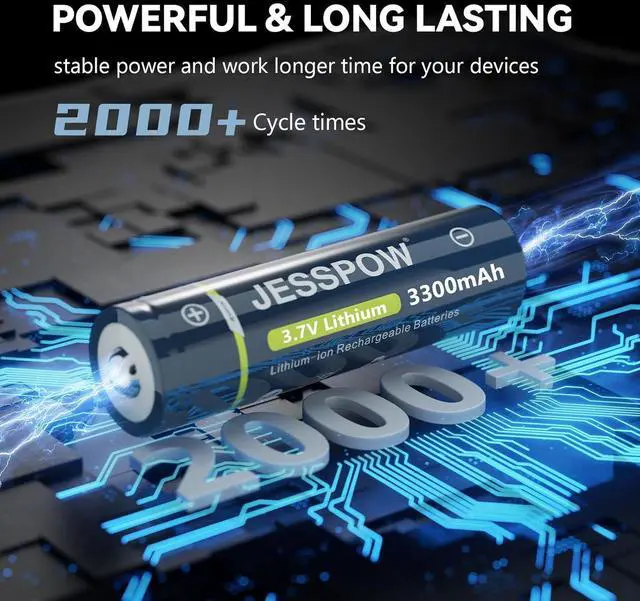 Alt view image 4 of 7 - JESSPOW 4 Pack 3.7 Volt Button Top 18650 Rechargeable Batteries,Lithium Battery 3300mAh for Flashlights, Headlamps, Doorbells, RC Cars,Outdoor Garden Lights