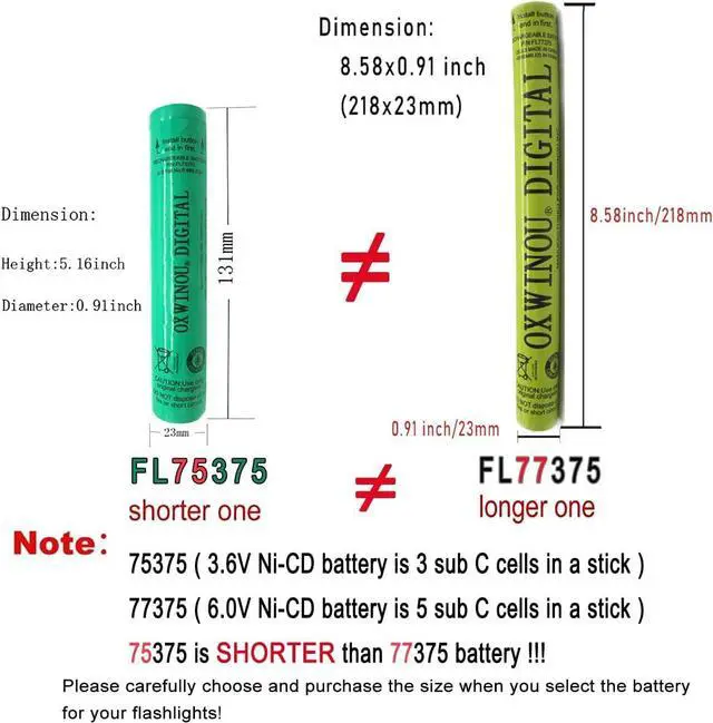 Alt view image 5 of 7 - 77375 Battery Compatible with STREAMLIGHT FLASHLIGHTS 77175 9926J SL20LP SL20L SL20XP-LED 6V 2600mAh NiMH OXWINOU Battery Stick (1-Pack)