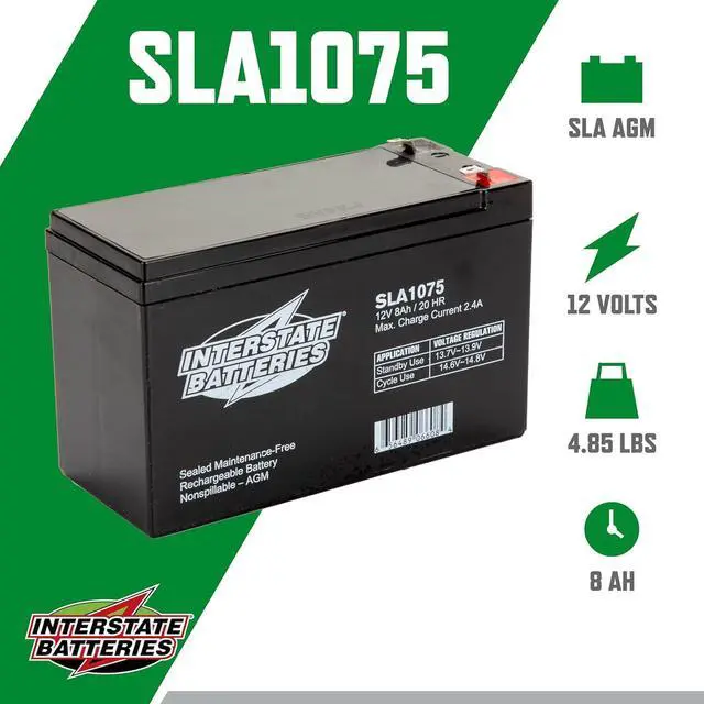 Alt view image 3 of 6 - Interstate Batteries 12V 8Ah Battery (SLA1075) Sealed Lead Acid Rechargeable SLA AGM (F1 Terminal) Wireless Internet UPS Systems, FIOS, SP12-7