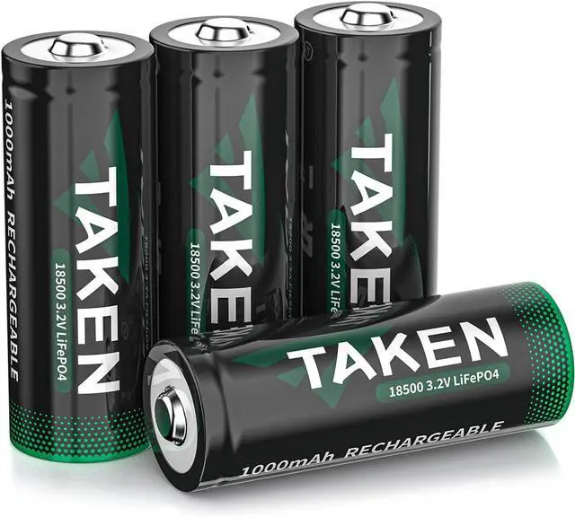 Main image of Taken 18500 3.2v Rechargeable Battery,3.2 Volt LiFePO4 Lithium 1000mAh Solar Batteries for Outdoor Lights,Garden Solar Lights,Flashlight(4 Pack)