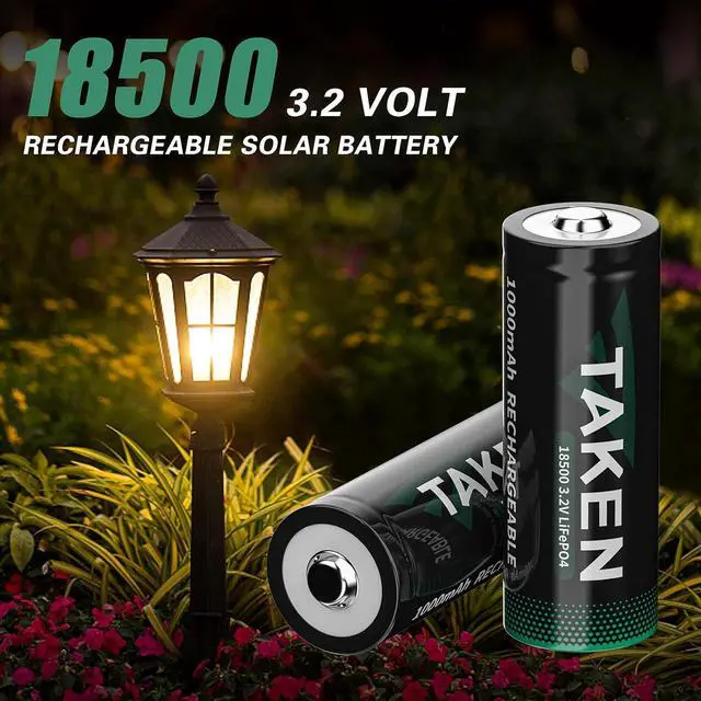 Alt view image 2 of 7 - Taken 18500 3.2v Rechargeable Battery,3.2 Volt LiFePO4 Lithium 1000mAh Solar Batteries for Outdoor Lights,Garden Solar Lights,Flashlight(4 Pack)