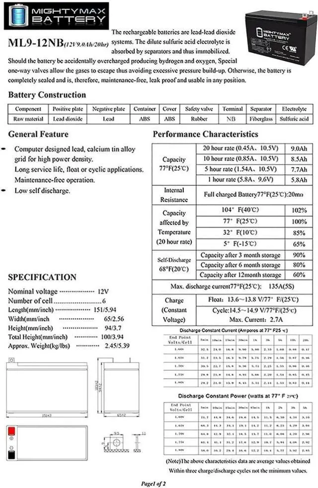 Alt view image 5 of 6 - Mighty Max Battery 12V 9AH SLA Battery Replacement for Generac XP8000E Generator