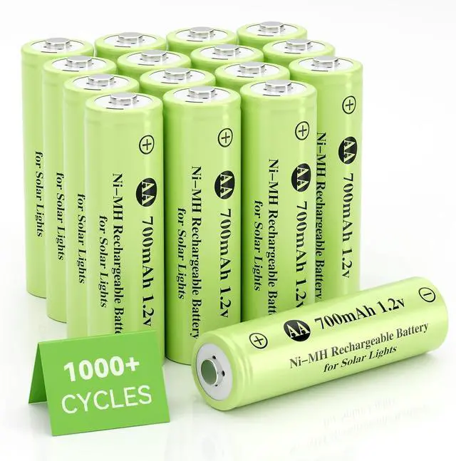 Main image of 16 Pack Rechargeable AA Solar Batteries Ni-Mh 1.2v 700mAh Pre-Charged Double A Battery for Outdoor Solar Garden Landscape Lights