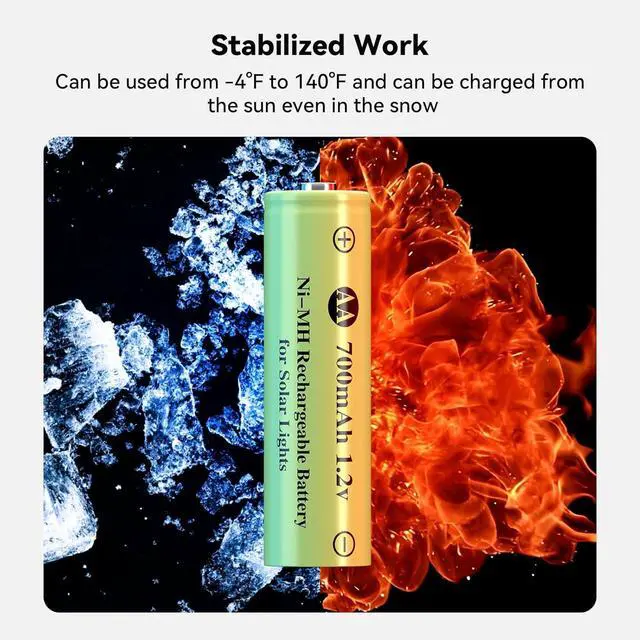 Alt view image 7 of 7 - 16 Pack Rechargeable AA Solar Batteries Ni-Mh 1.2v 700mAh Pre-Charged Double A Battery for Outdoor Solar Garden Landscape Lights