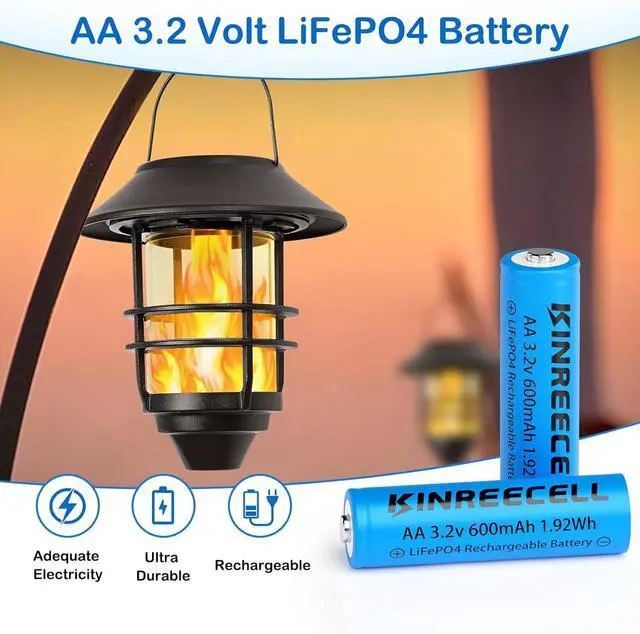 Alt view image 5 of 7 - AA 3.2v 600mAh Battery, LiFePo4 Double A Battery with Low self-Discharge, 3.2v Batteries for Solar Lights, Wall Lanterns, Solar Post Lights4 Pack