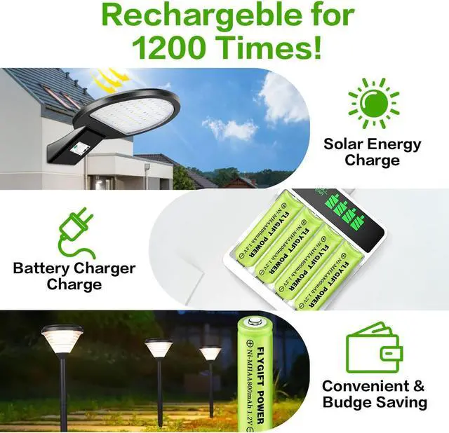Alt view image 4 of 6 - FlyGift AA Rechargeable Batteries 800mAh Ni-MH Double A 1.2V High Capacity Precharged Solar Batteries for Garden Lights, Landscape Outdoor Solar Lights, Pack of 12